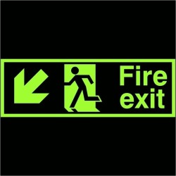 Photoluminescent Fire Exit Arrow Down Left Sign