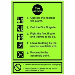 Glow In The Dark 5 Point Fire Action Notice Sign