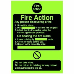 Glow In The Dark 6 Point Fire Action Notice Sign - Any Person Discovering a Fire