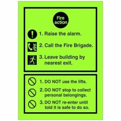 Glow In The Dark 3 Point Fire Action Notice Sign - Raise The Alarm