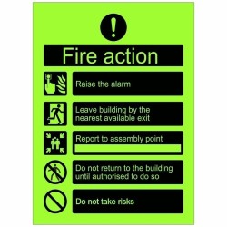 Photoluminescent Fire Action Sign