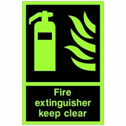 Photoluminescent Fire Extinguisher Keep Clear Sign 200 x 300mm