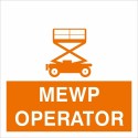 MEWP Operator Helmet Sticker 55mm x 55mm - Self Adhesive Polyproptiene 