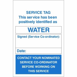 Water Service Tag 100mm x 1500mm - 1mm Rigid Plastic