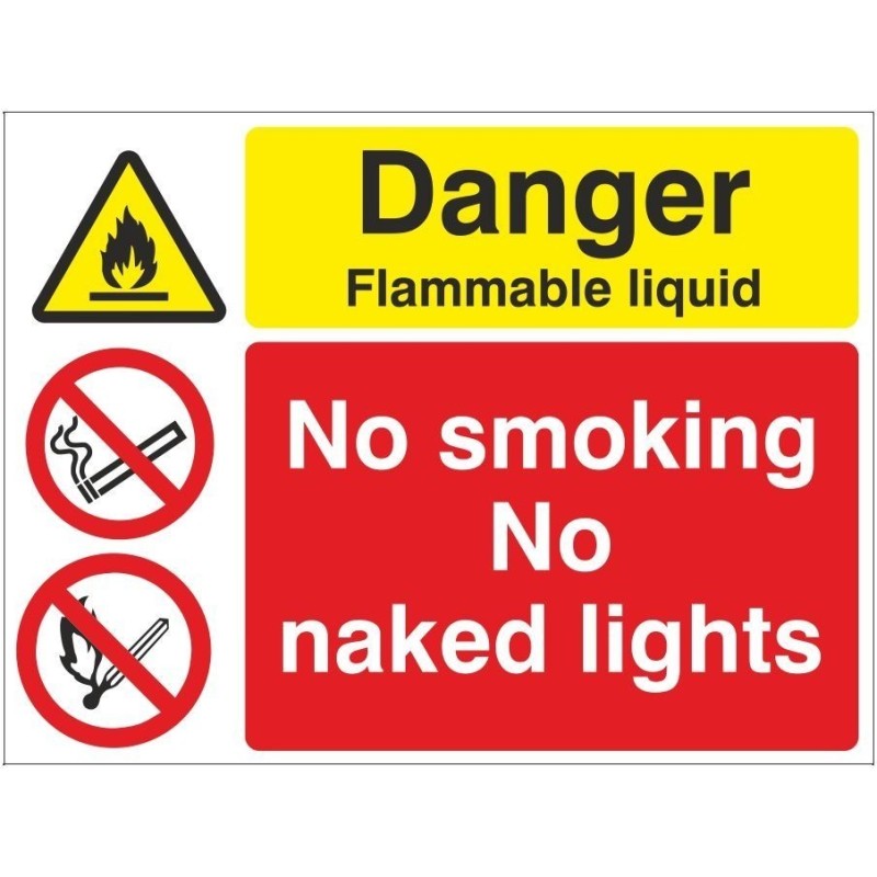 Danger Flammable Liqued No Smoking No Naked Lights Sign