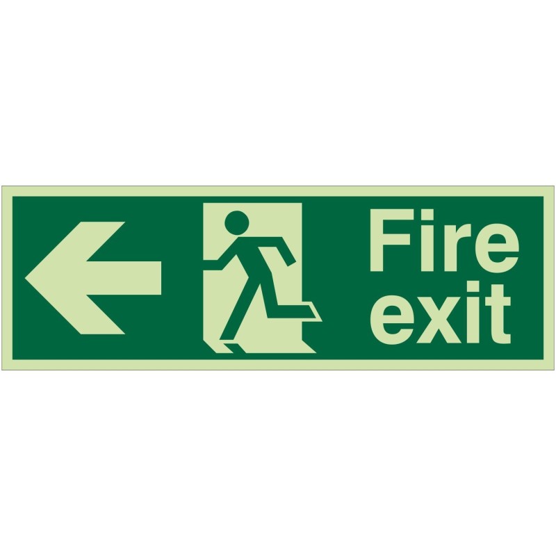 Extra Large Glow in the Dark Fire Exit Left Sign