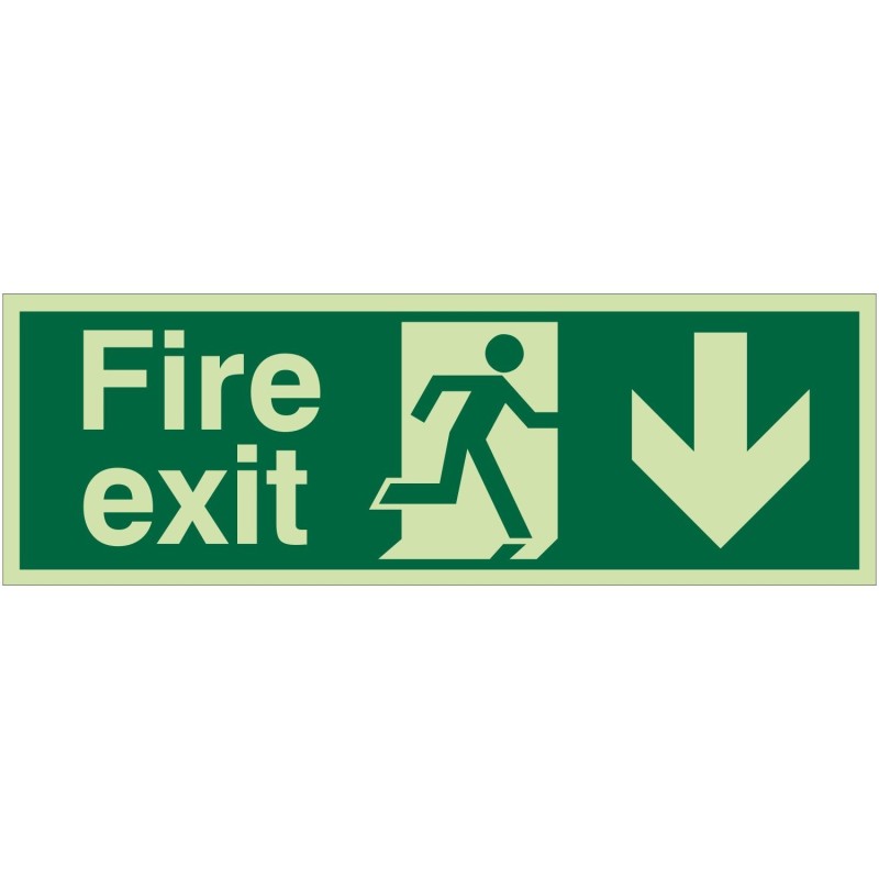 Extra Large Glow in the Dark Fire Exit Down Sign