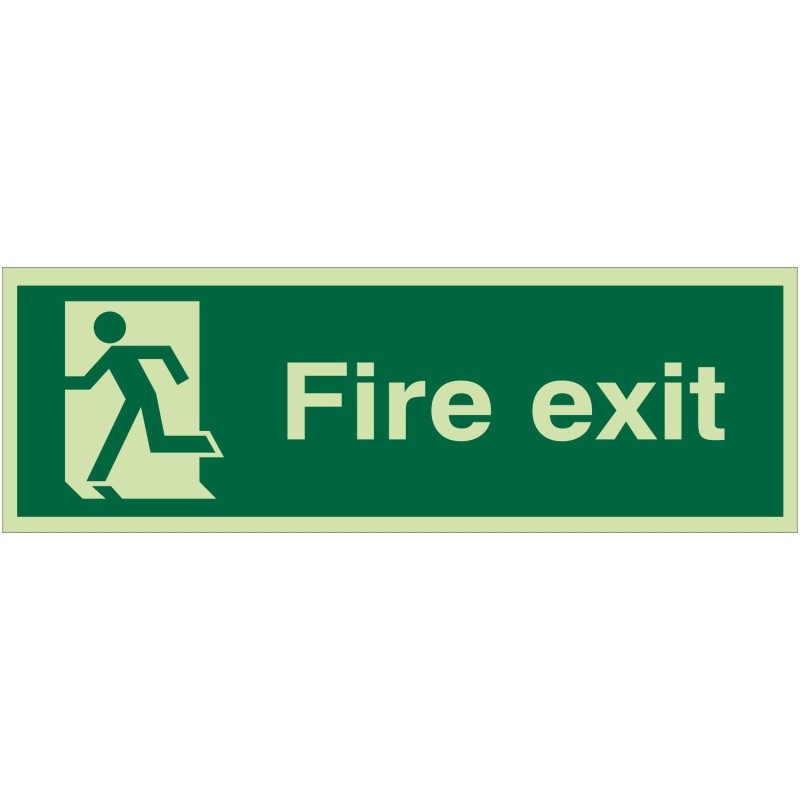 Extra Large Glow in the Dark Fire Exit Left Sign 900mm x 300mm - Rigid Plastic