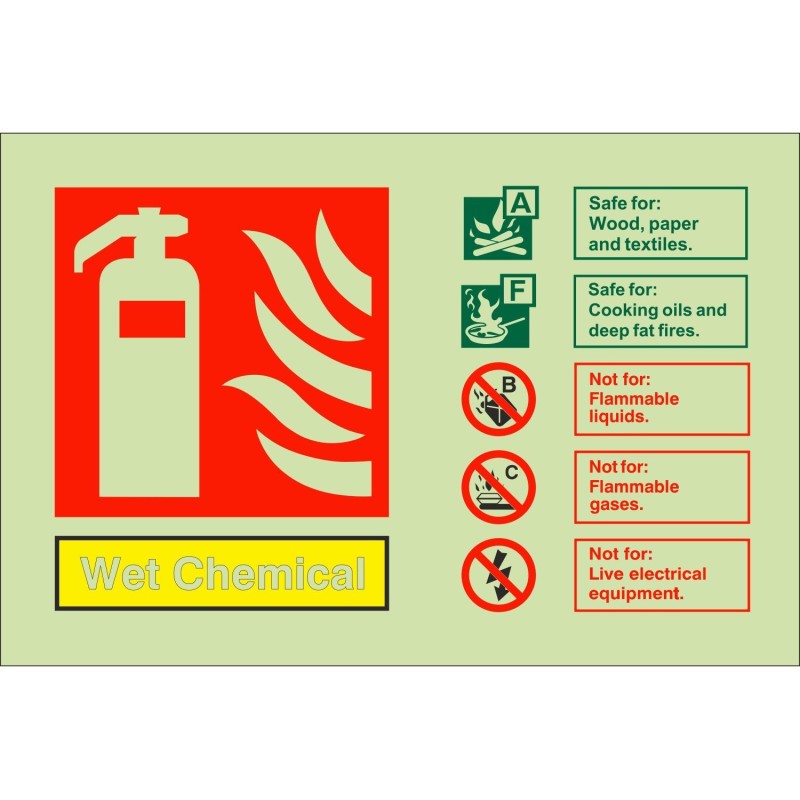 Glow In The Dark Foam Spray Fire Extinguisher Identification Sign 150mm x 100mm