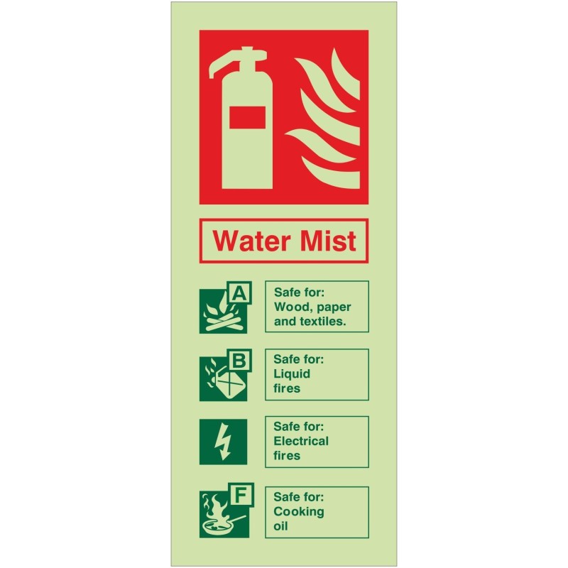 Glow in the Dark Water Mist Fire Extinguisher Sign