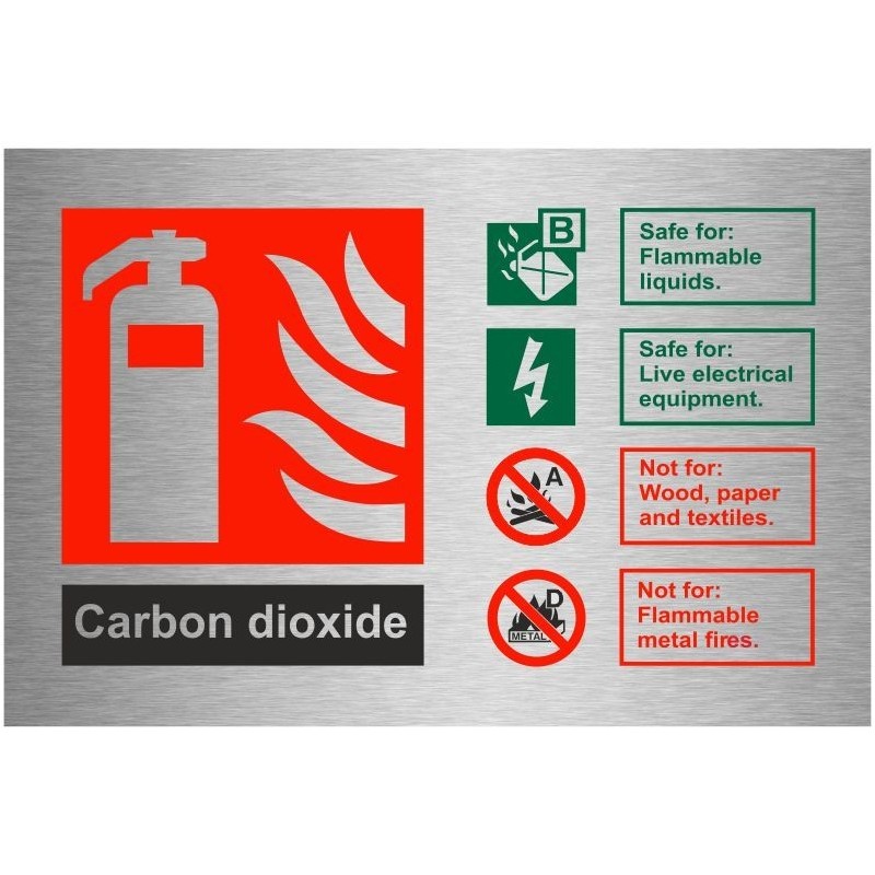 Carbon Dioxide Fire Identification Brushed Aluminium Sign