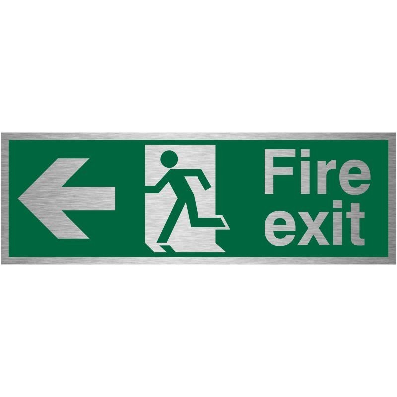 Fire Exit Arrow Left Brushed Aluminium Sign