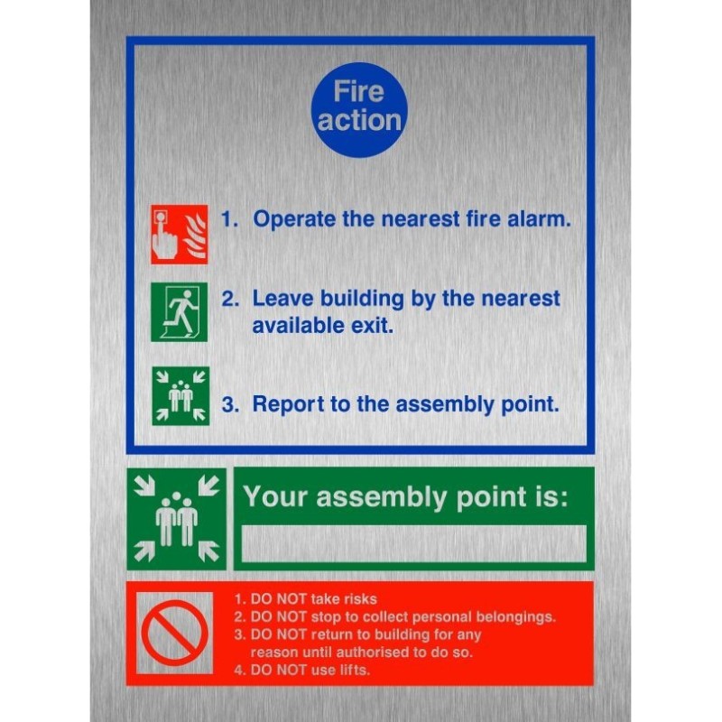 3 Point Fire Action Brushed Aluminium Notice Sign