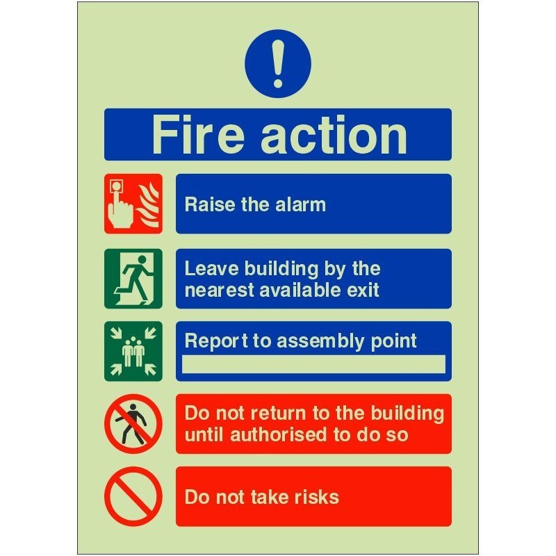 Photoluminescent Fire Action Sign