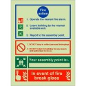 Glow In The Dark 3 Point Fire Action Notice Sign (In Event Of Fire Break Glass)