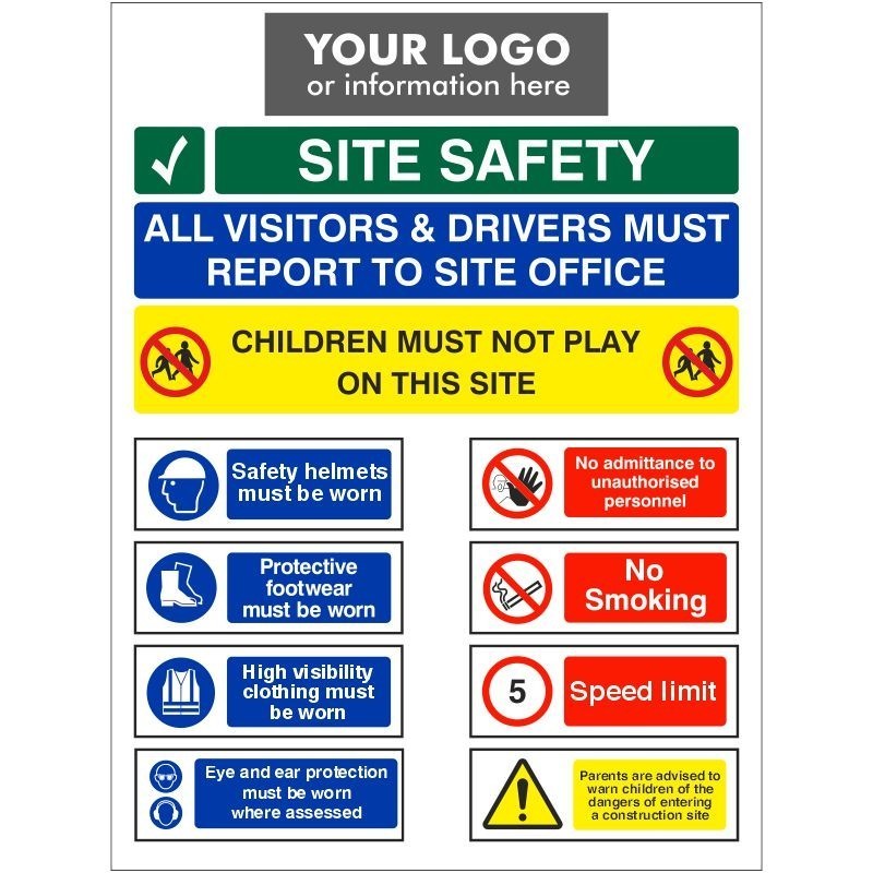 Safety Starts Here Sign - All Visitors And Drivers Must Report To Site Office