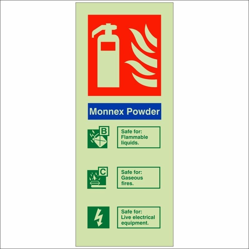 Glow In The Dark Monnex Powder Fire Extinguisher ID Sign