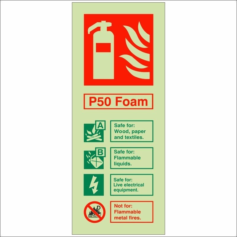 Glow In The Dark P50 Foam Fire Extinguisher ID Sign