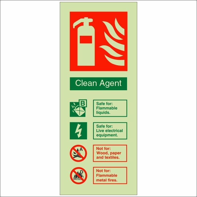 Glow In The Dark Clean Agent Fire Extinguisher ID Sign