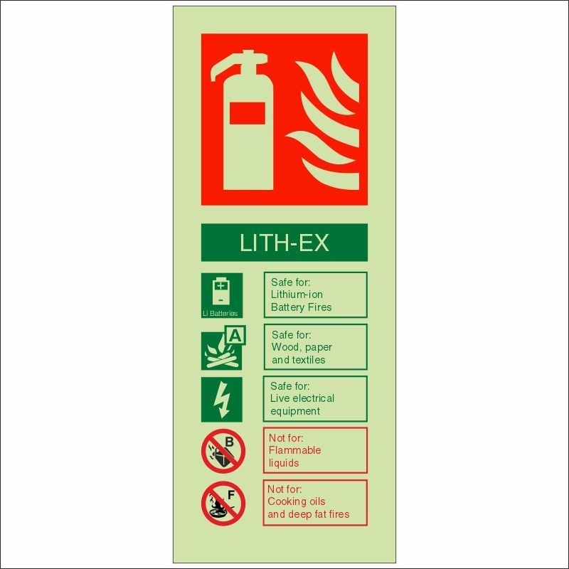 Glow In The Dark LITH-EX Fire Extinguisher ID Sign