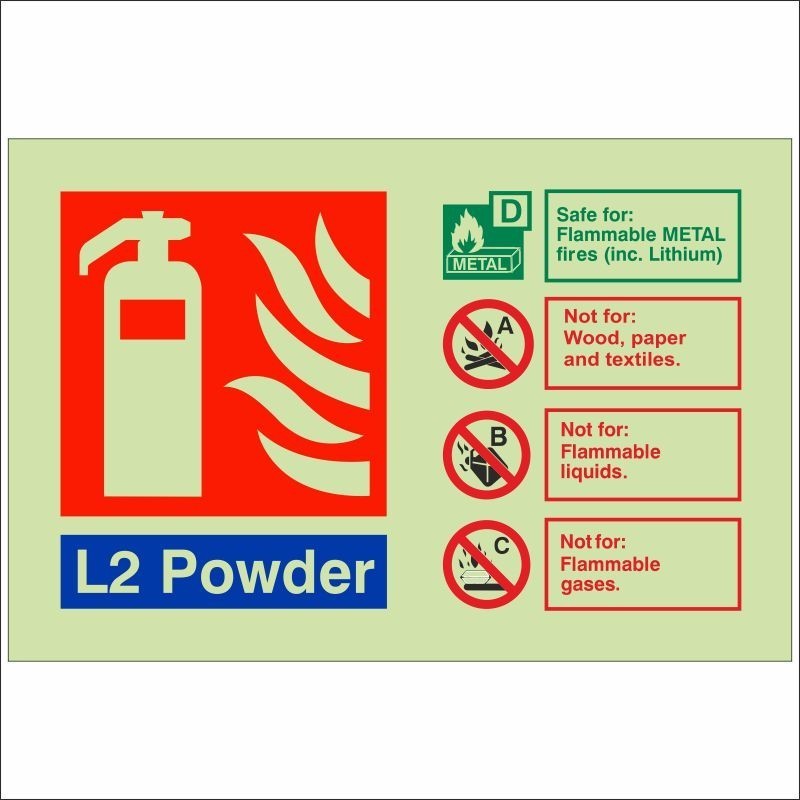 Glow In The Dark L2 Powder Fire Extinguisher ID Sign