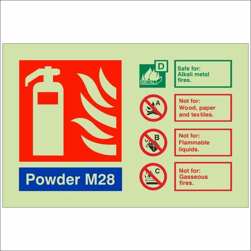 Glow In The Dark Powder M28 Fire Extinguisher ID Sign