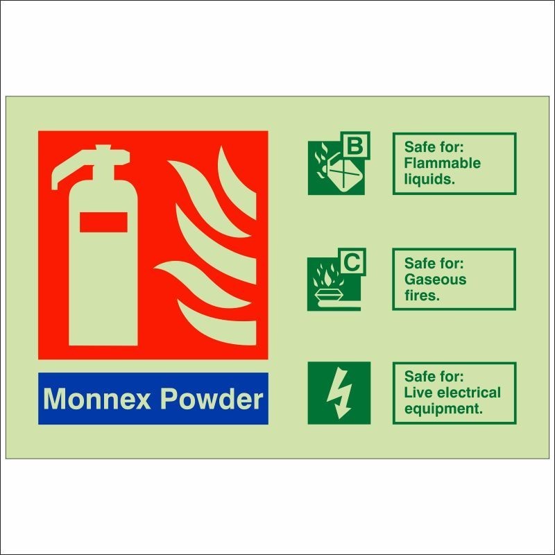 Glow In The Dark Monnex Powder Fire Extinguisher ID Sign