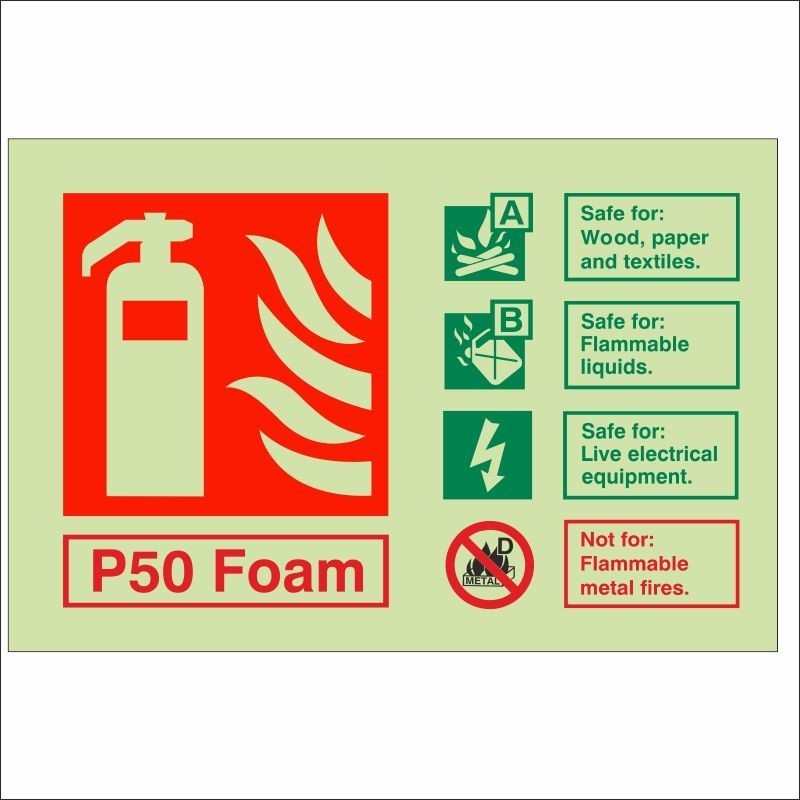 Glow In The Dark P50 Foam Fire Extinguisher ID Sign