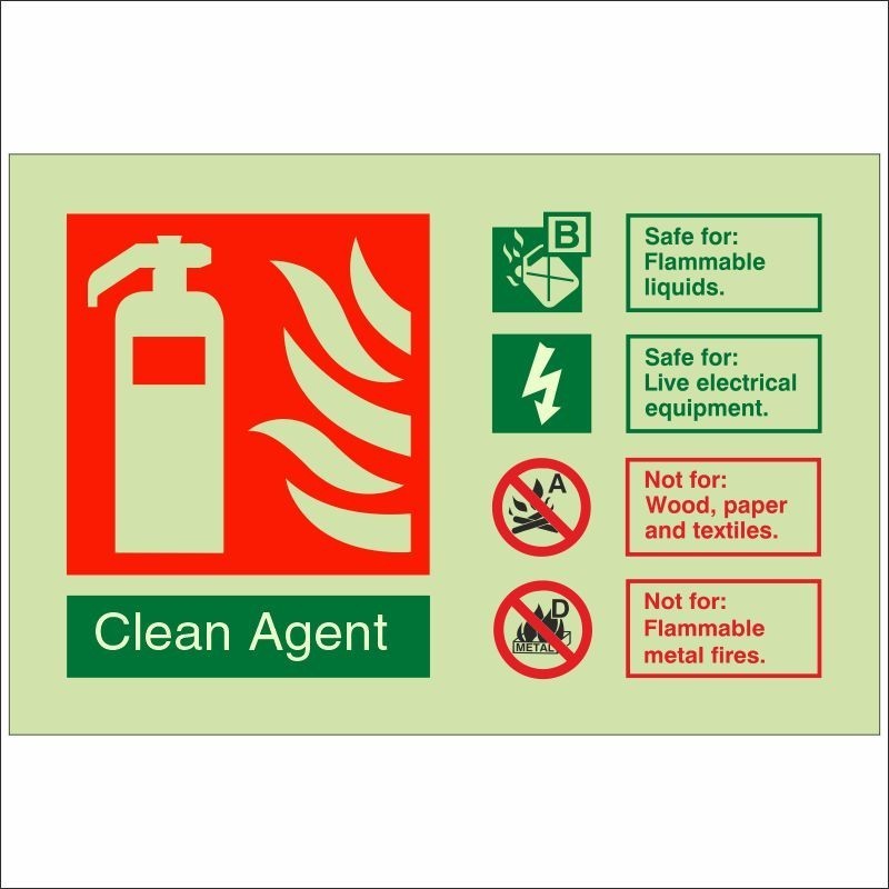 Glow In The Dark Clean Agent Fire Extinguisher ID Sign