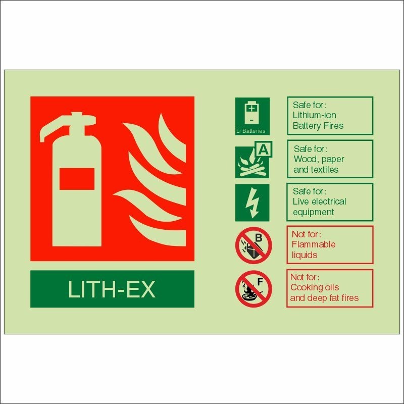 Glow In The Dark LITH-EX Fire Extinguisher ID Sign