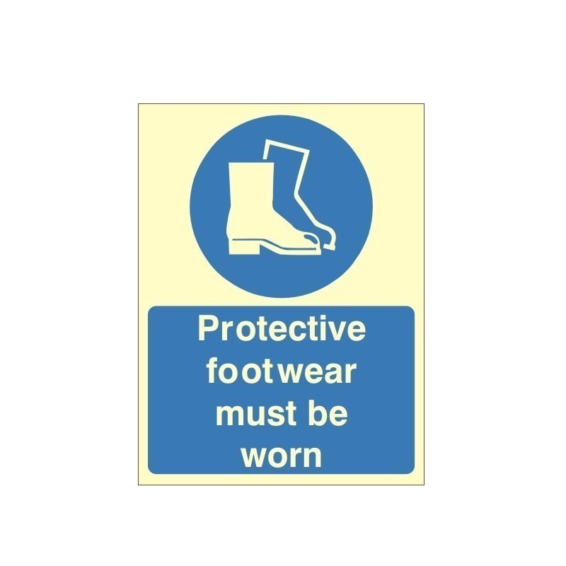 Protective Footwear Must Be Worn Photoluminescent Sign 150 x 200mm