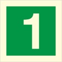 Glow in the dark fire sign displaying floor number 1 for emergency evacuation guidance