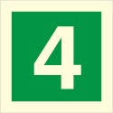 Glow in the dark fire safety sign displaying the number 4 for emergency floor identification