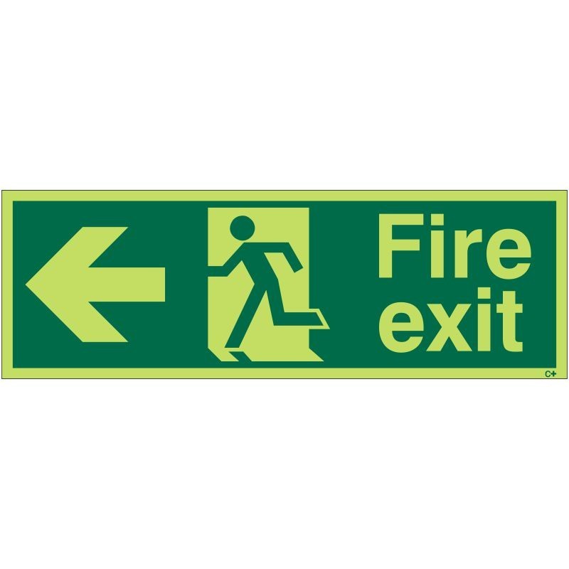 Photoluminescent Glow In The Dark Fire Exit Left Sign - Class C