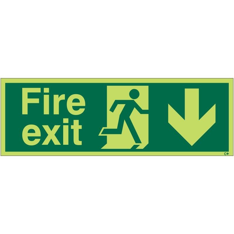 Photoluminescent Fire Exit Arrow Down Sign - Class C