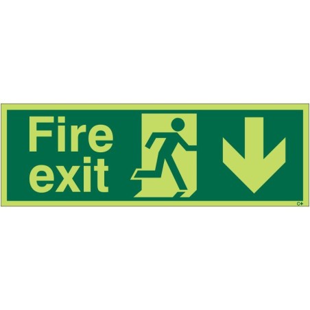 Photoluminescent Fire Exit Arrow Down Sign