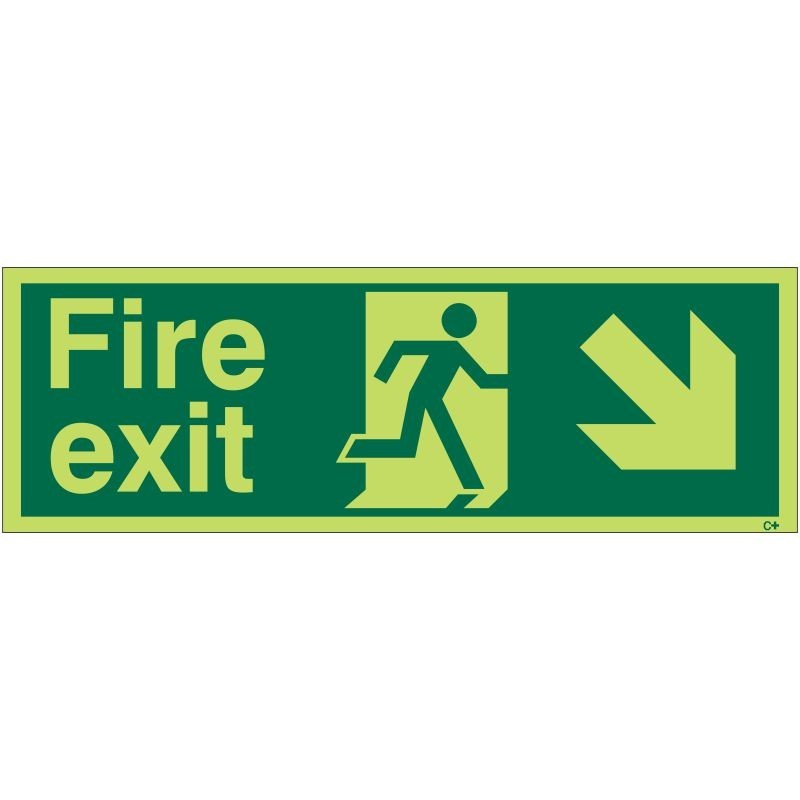 Photoluminescent Fire Exit Down Right Sign - Class C