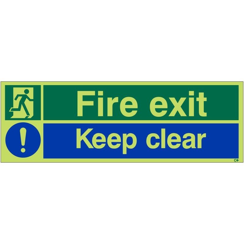 Photoluminescent Fire Exit Keep Clear Sign - Class C