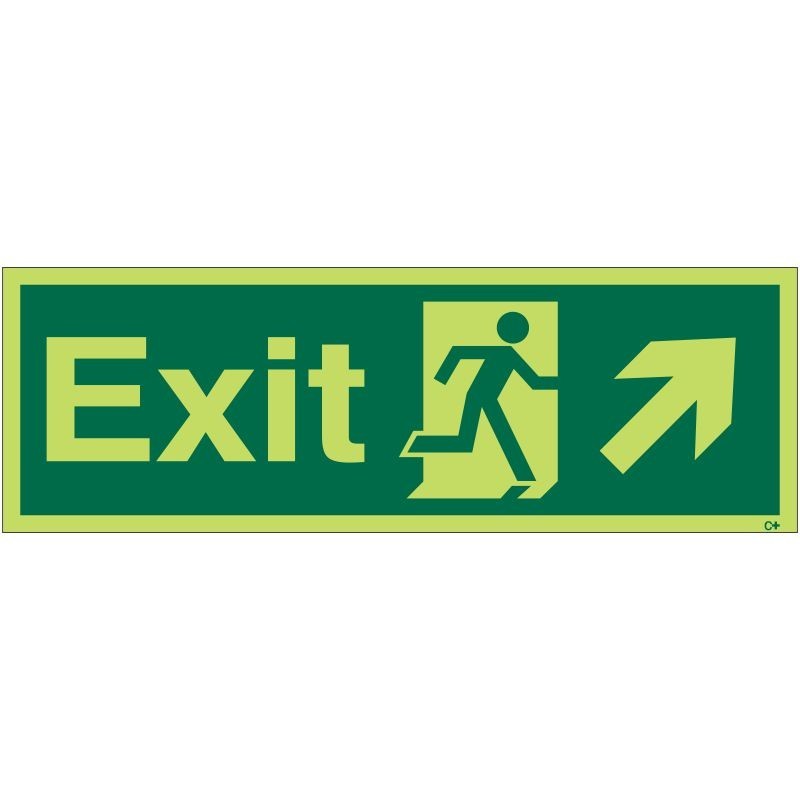 Photoluminescent Exit Arrow Up Right Sign - Class C