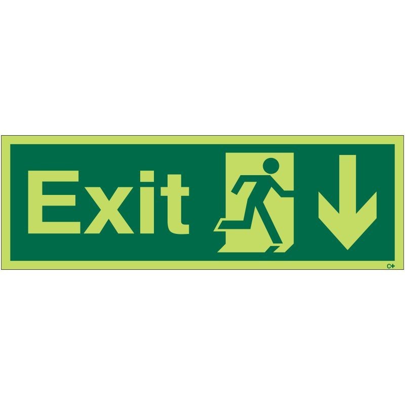 Photoluminescent Exit Arrow Down Sign - Class C