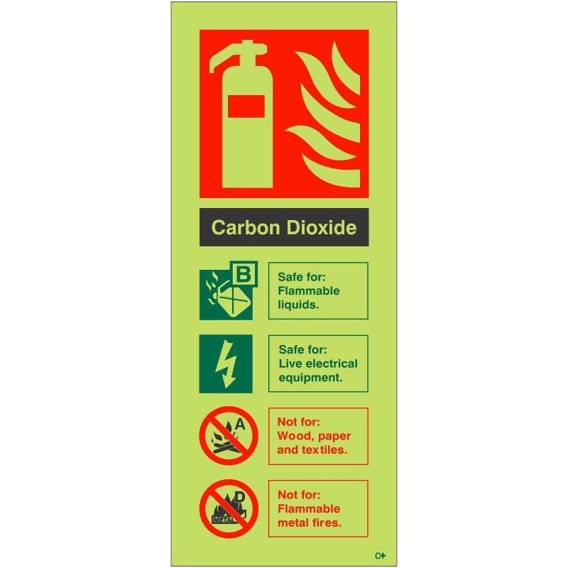 Glow in the Dark Carbon Dioxide Fire Extinguisher Sign - Class C