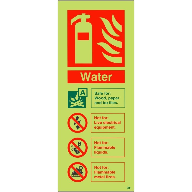 Glow in the Dark Water Fire Extinguisher Sign - Class C