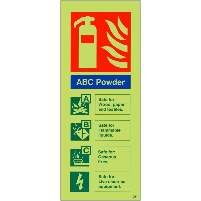 Glow in the Dark ABC Powder Fire Extinguisher Sign - Class C