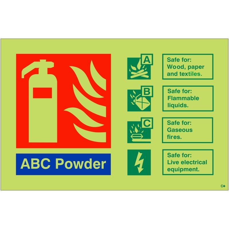 Glow In The Dark ABC Powder Fire Extinguisher Sign - Class C