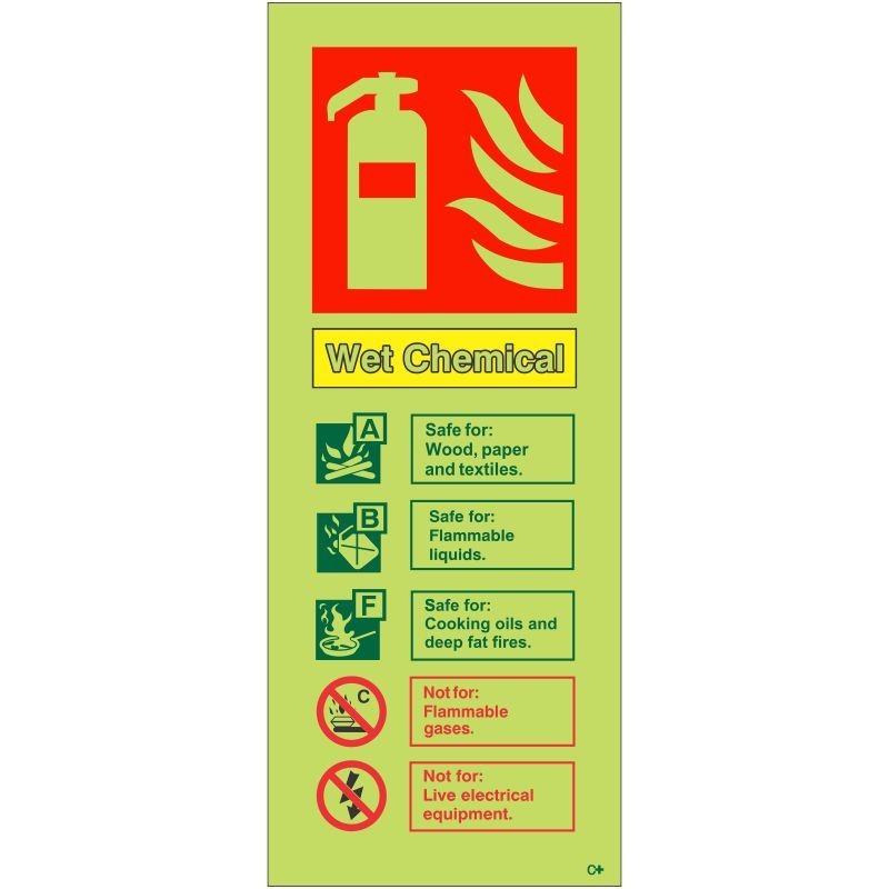 Glow in the Dark Wet Chemical Fire Exinguisher Sign - Class C