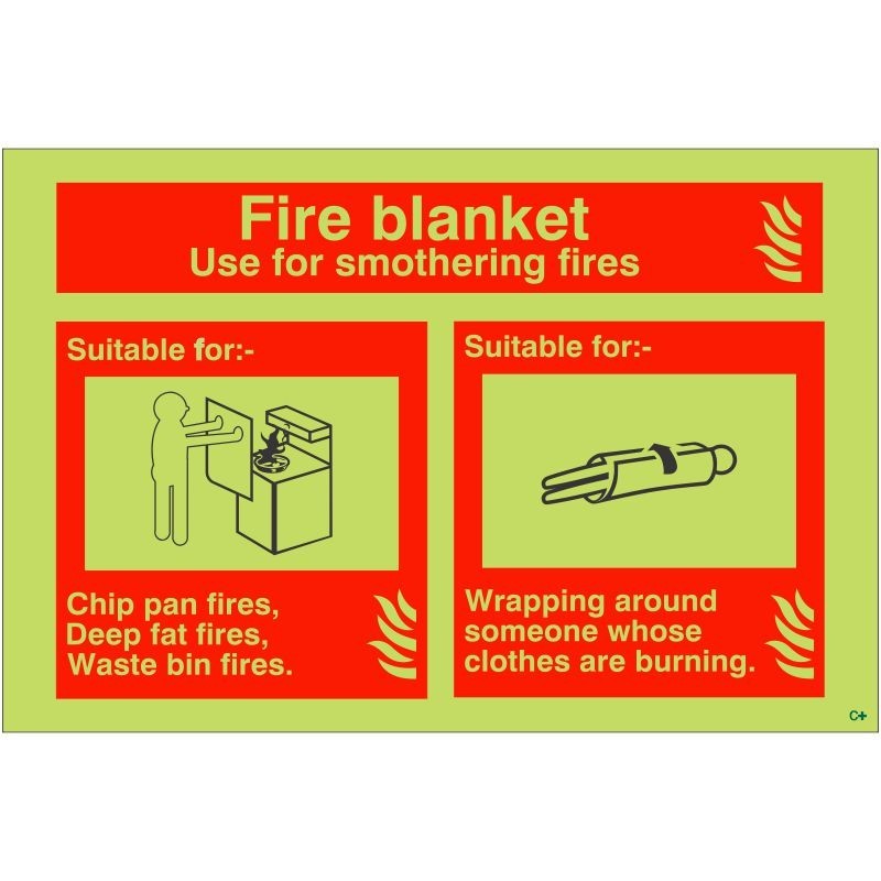 Glow In The Dark Fire Blanket Fire Extinguisher Sign - Class C