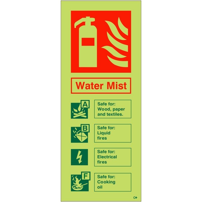 Glow in the Dark Water Mist Fire Extinguisher Sign - Class C