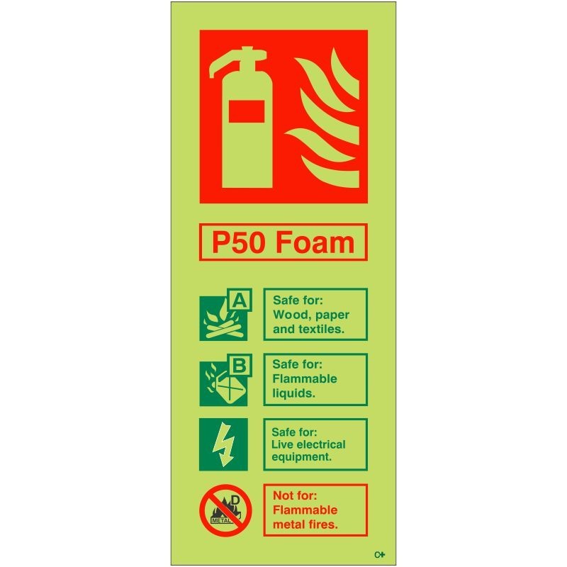 Glow In The Dark P50 Foam Fire Extinguisher ID Sign - Class C