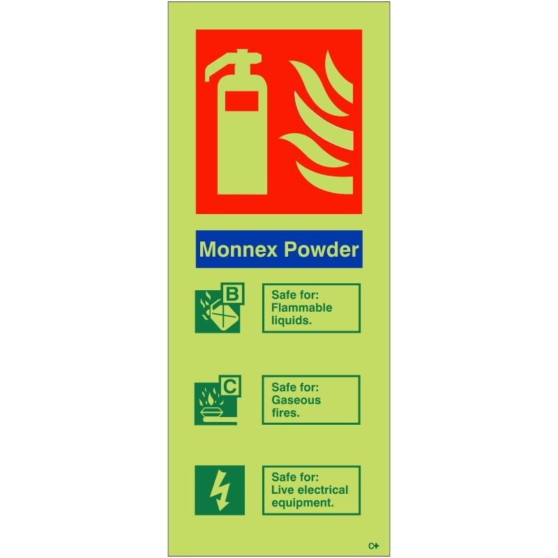 Glow In The Dark Monnex Powder Fire Extinguisher ID Sign - Class C