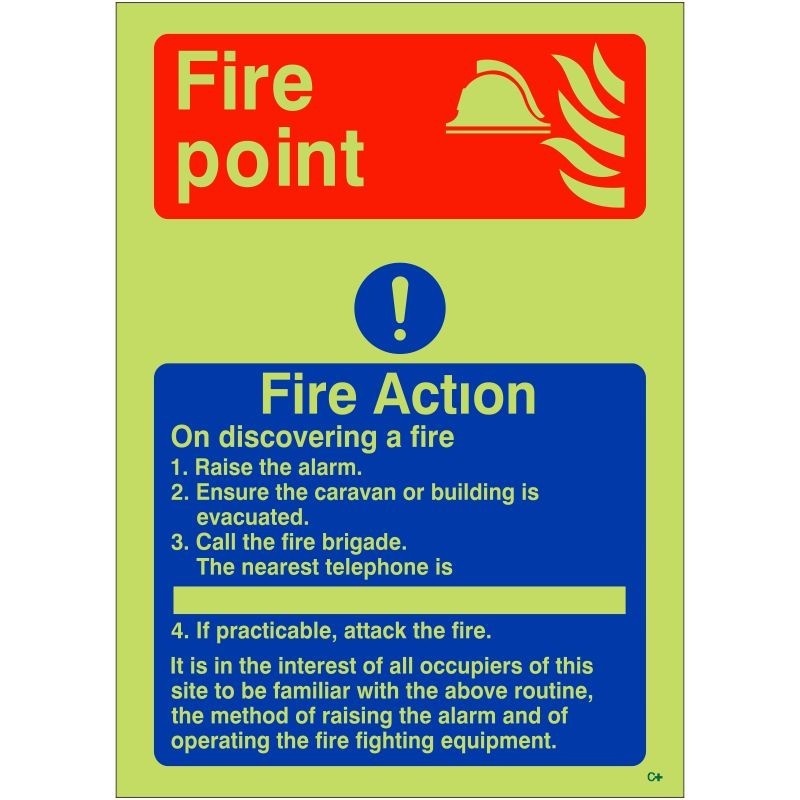 Glow In The Dark Fire Point Fire Action Sign - Class C